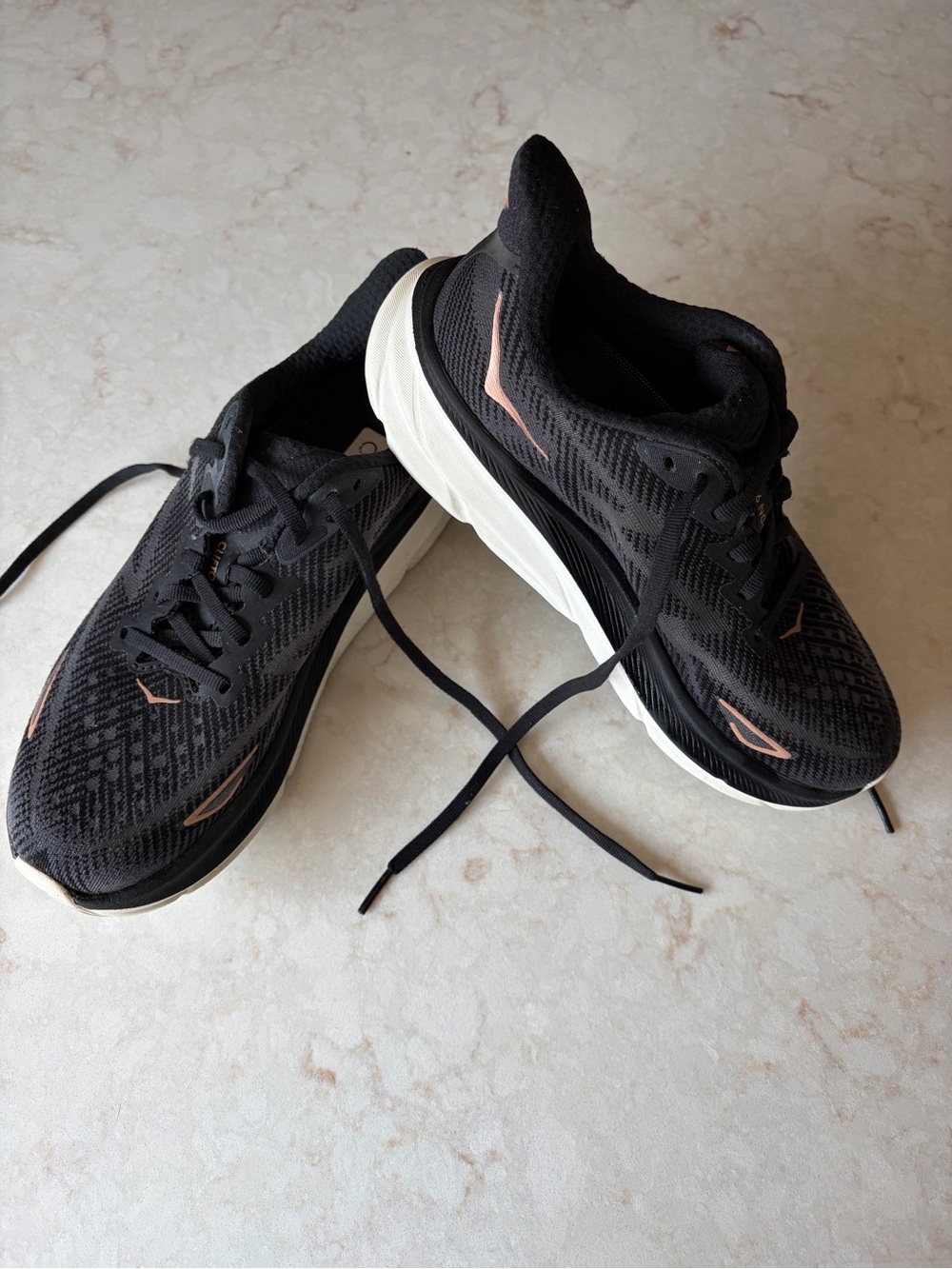 Hoka One One Clifton 9 Womens #1127896 Size 6.5 Black Rose Gold Athletic Running